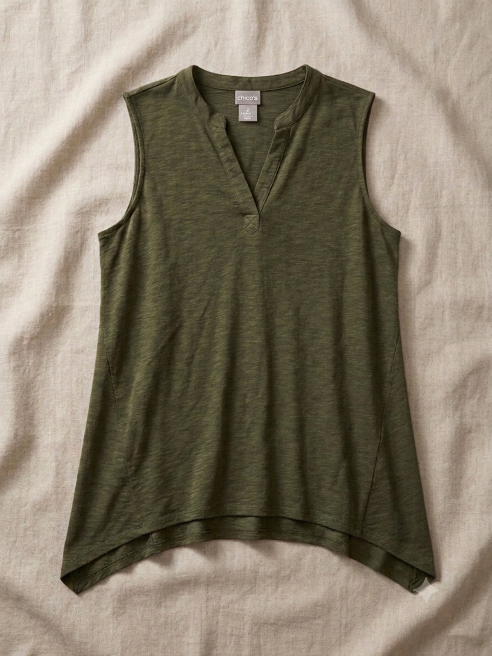 Chico's Olive Green Cotton Modal Slub Notch Neck Tank Top Size 2 / Large 12